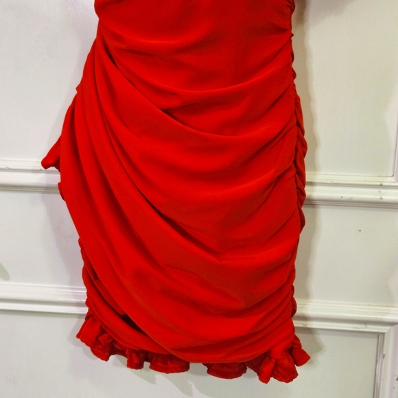 Hello Molly "Not Fair On Me" Red One Shoulder Ruched Ruffle Dress,Large,NWT - Picture 7 of 15